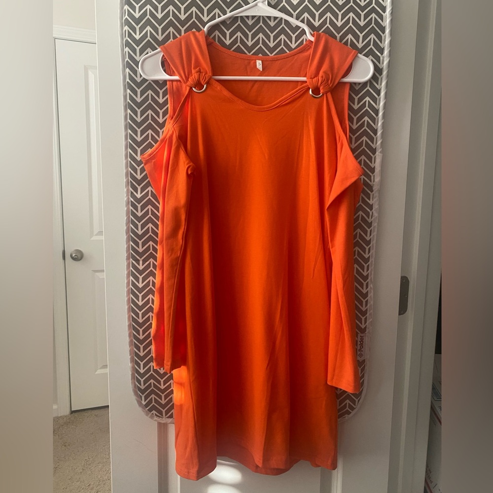 New Without Tag Orange Open Shoulder Dress Size S